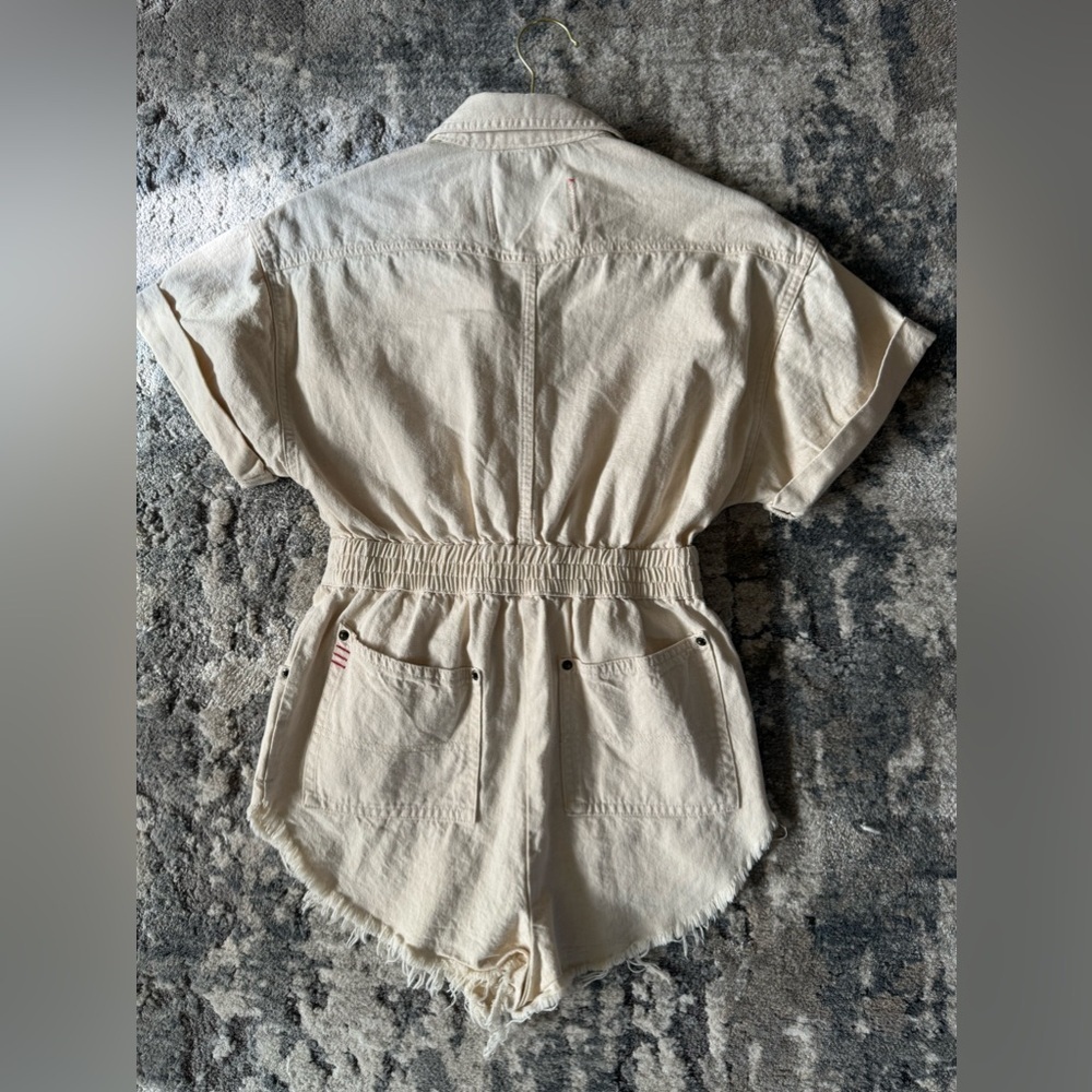 Urban Outfitters BDG Devin Distressed Denim Cream Romper - Picture 8 of 11